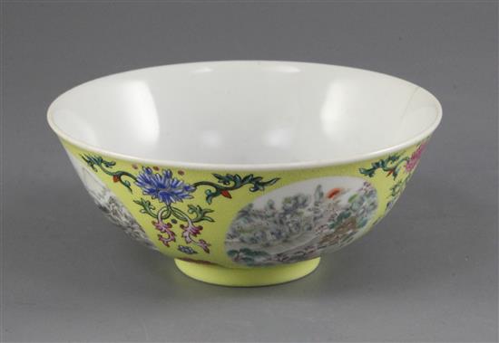 A Chinese sgraffito yellow ground medallion bowl,